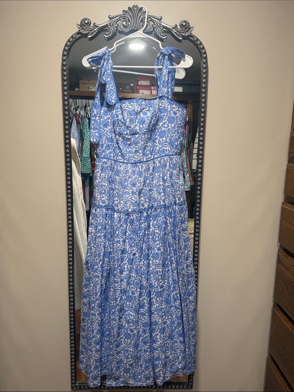 Blue Floral Tie-Shoulder Maxi Dress